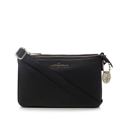Black leather three compartment cross body bag